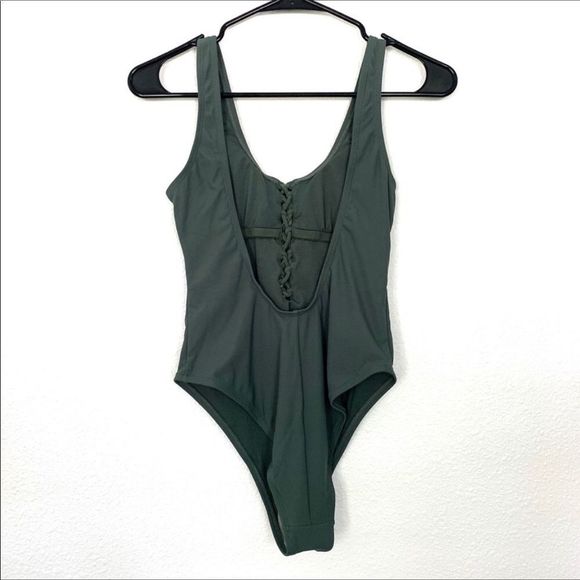 Olive Green Lace Up One-Piece Swimsuit size XL - Picture 3 of 8